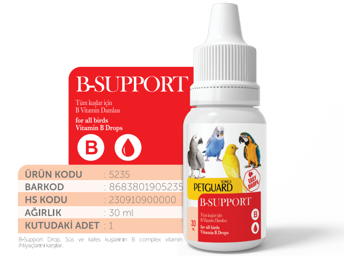 PETGUARD KUŞ VİT B- SUPPORT 30 ML 6'LI