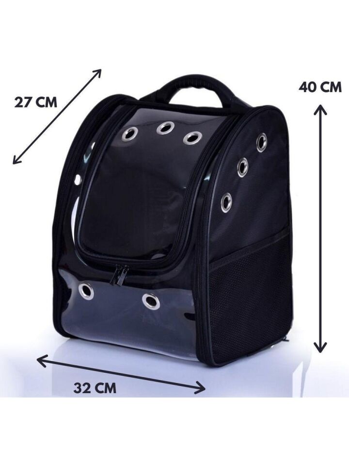 Vinleks Deri Fermuarlı Şeffaf Köpek & Kedi Taşıma Sırt Çantası
