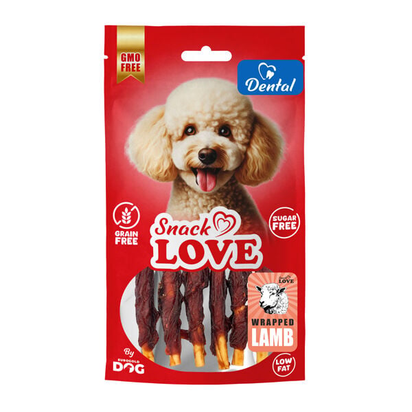 Snack Love Köpek Ödülü Dental Ve Eğitim Burgulu Çubuk Üzerine Sarılı Kuzu Eti 10 cm 70 gr